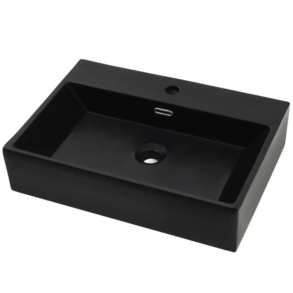 Black Ceramic Basin Faucet Hole 23.8x16.7x5.7 Inches Bathroom Sink