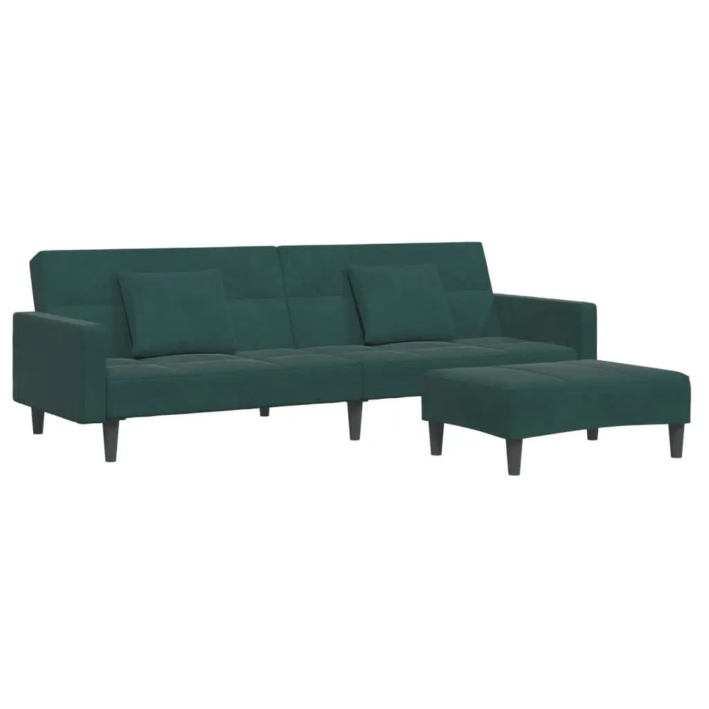 2-Seater Sofa Bed Footstool Dark Green Velvet Convertible Furniture