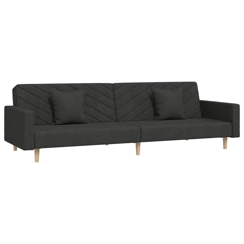 2-Seater Sofa Bed Two Pillows Black Fabric
