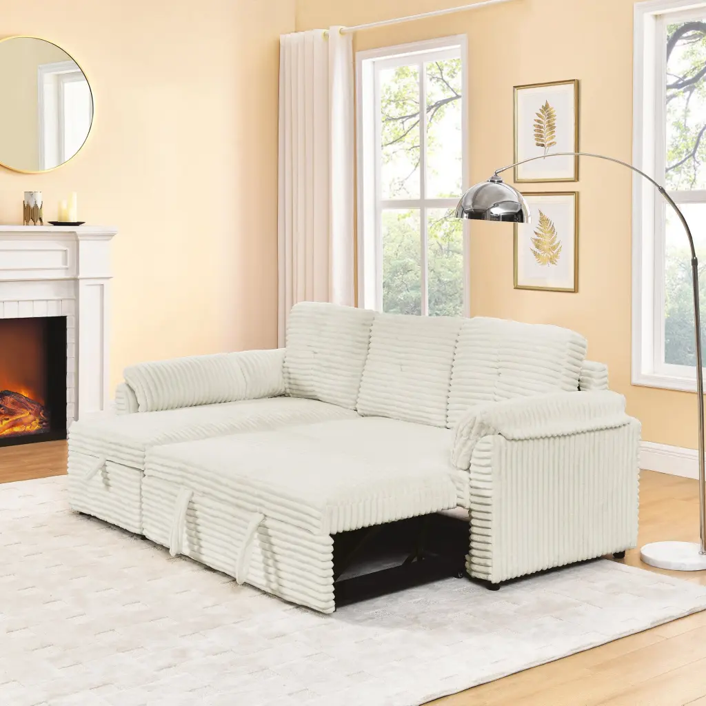 Corduroy Tufted Upholstered Sleeper Sectional Sofa L Shaped Modular Couch chuangyuan smart home
