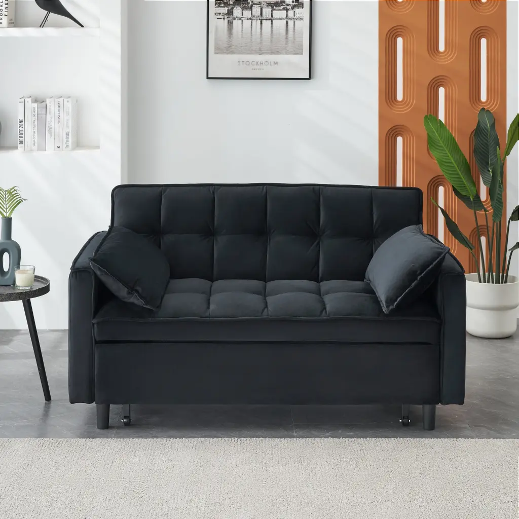 Modern Velvet Sofa Pull Out Bed Smallseat Casual Sofa Back fan chen furniture