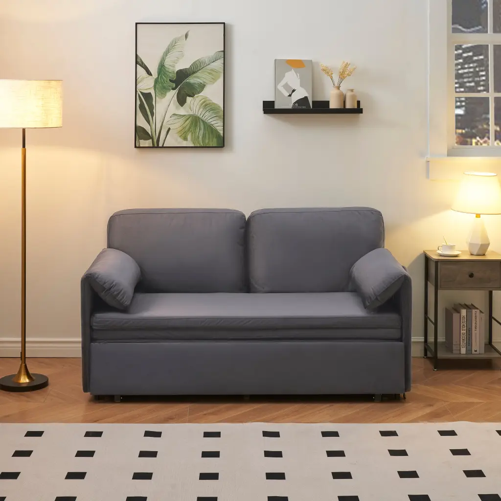 63 Inch Large Folding Sofa Bed Velvet Multifunctional Double Sofa Bed Small Spaces fj furniture