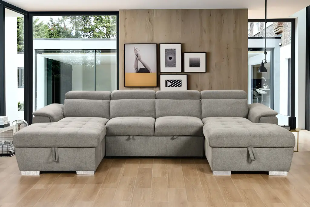 U Shaped Sleeper Sofa 121 Inch Oversize 2 1 Pull Out Bed Sectional happy home