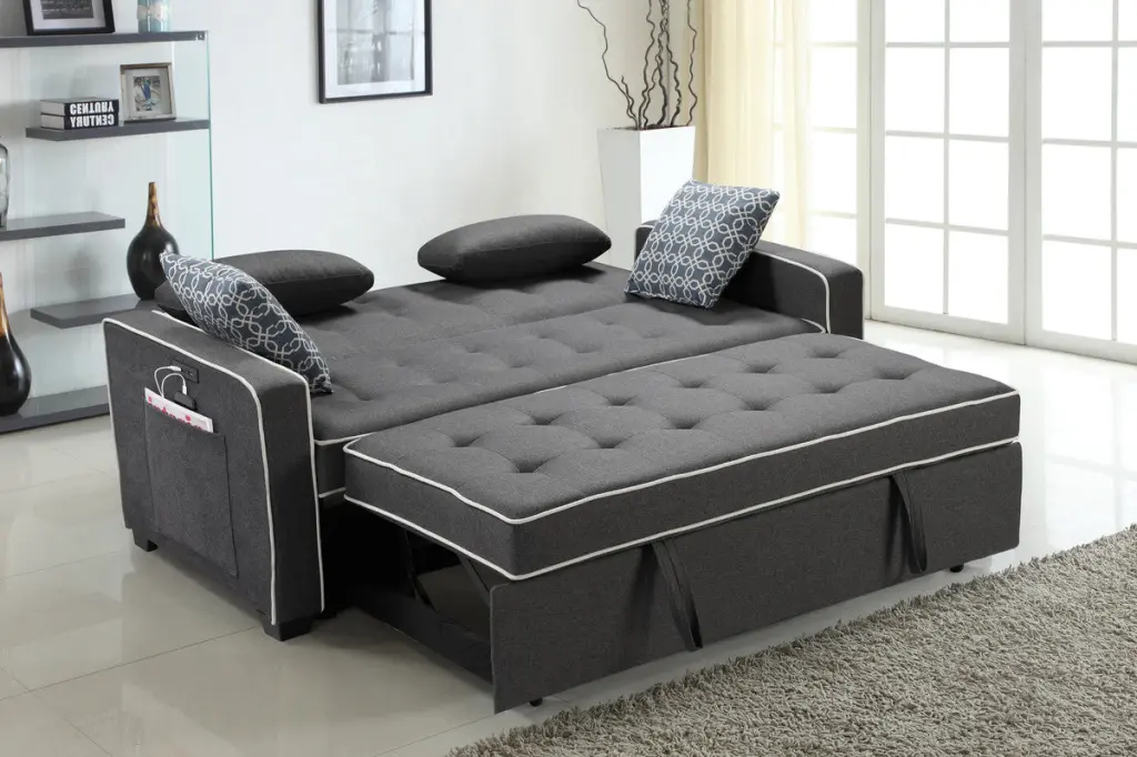 Austin 70 Modern Gray Material Sleeper Sofa 2 USB Charging Ports lilola home