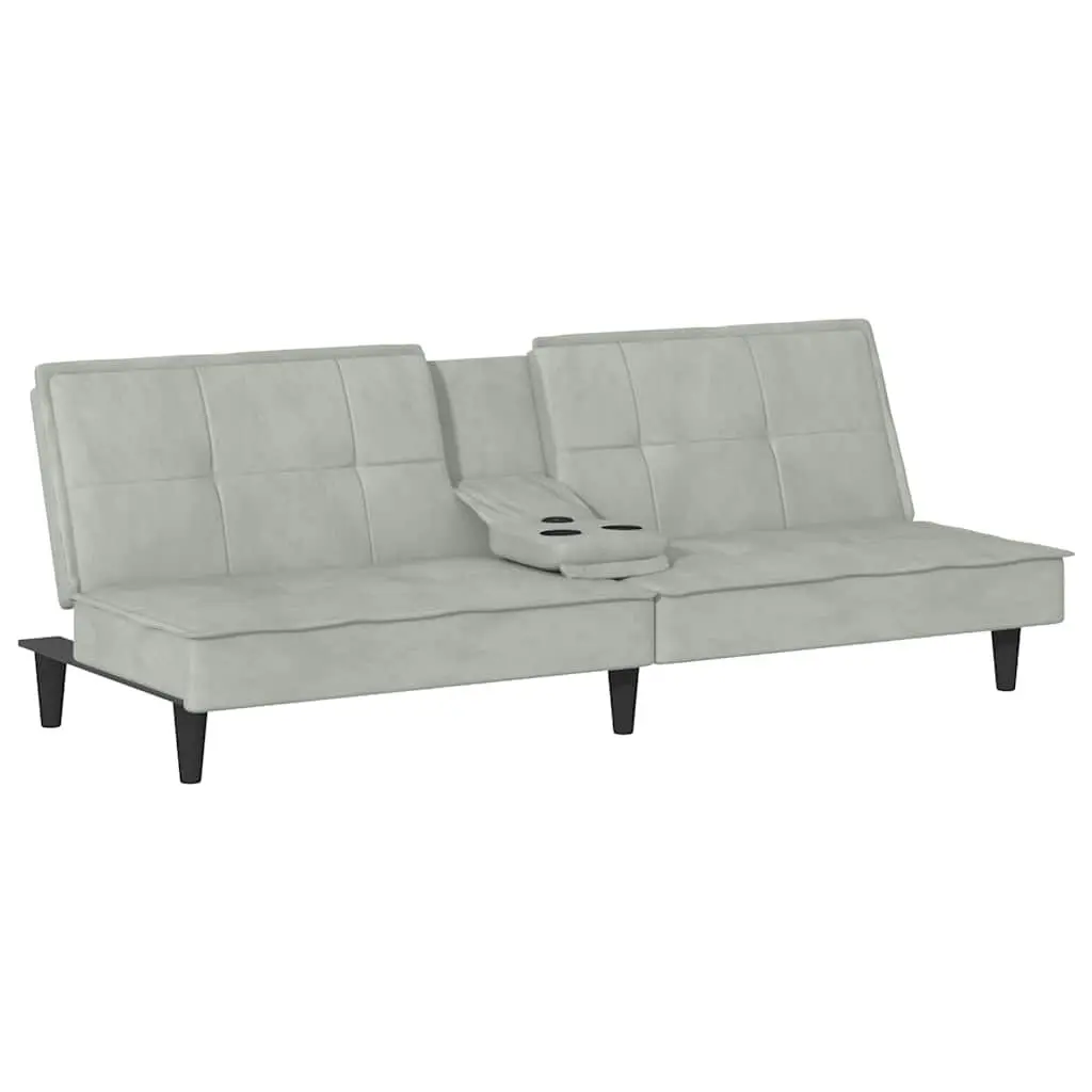Sofa Bed Cup Holders Light Gray Velvet Convertible Futon