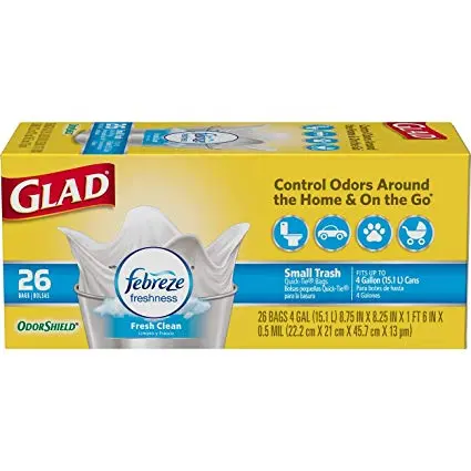 Glad 78812 Small Garbage OdorShield White Trash Bags 4 Gallon 26 Count
