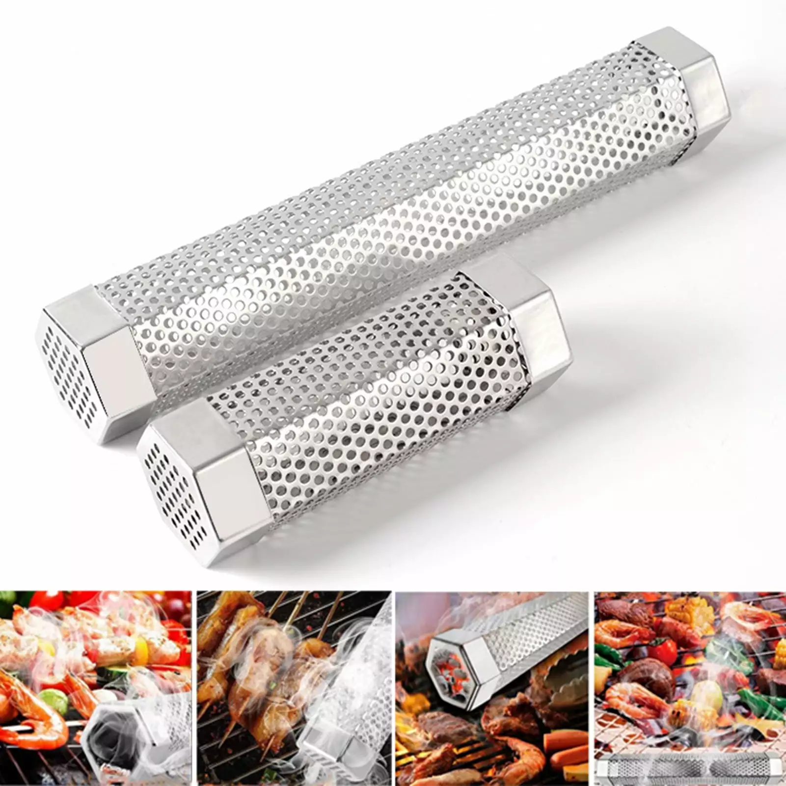 Pellet Tube Stainless Steel BBQ Smoke Tube Ventilation Holes - Reusable Camping Accessories