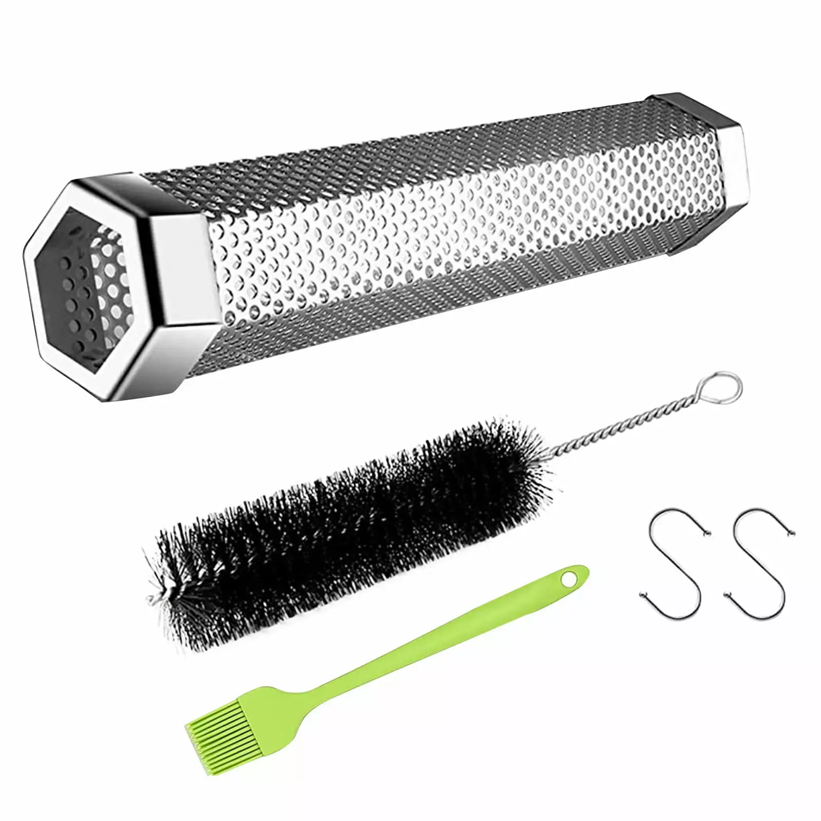 304 Hexagonal Net Tube Charcoal Smoker Barbecue Tool Grilling