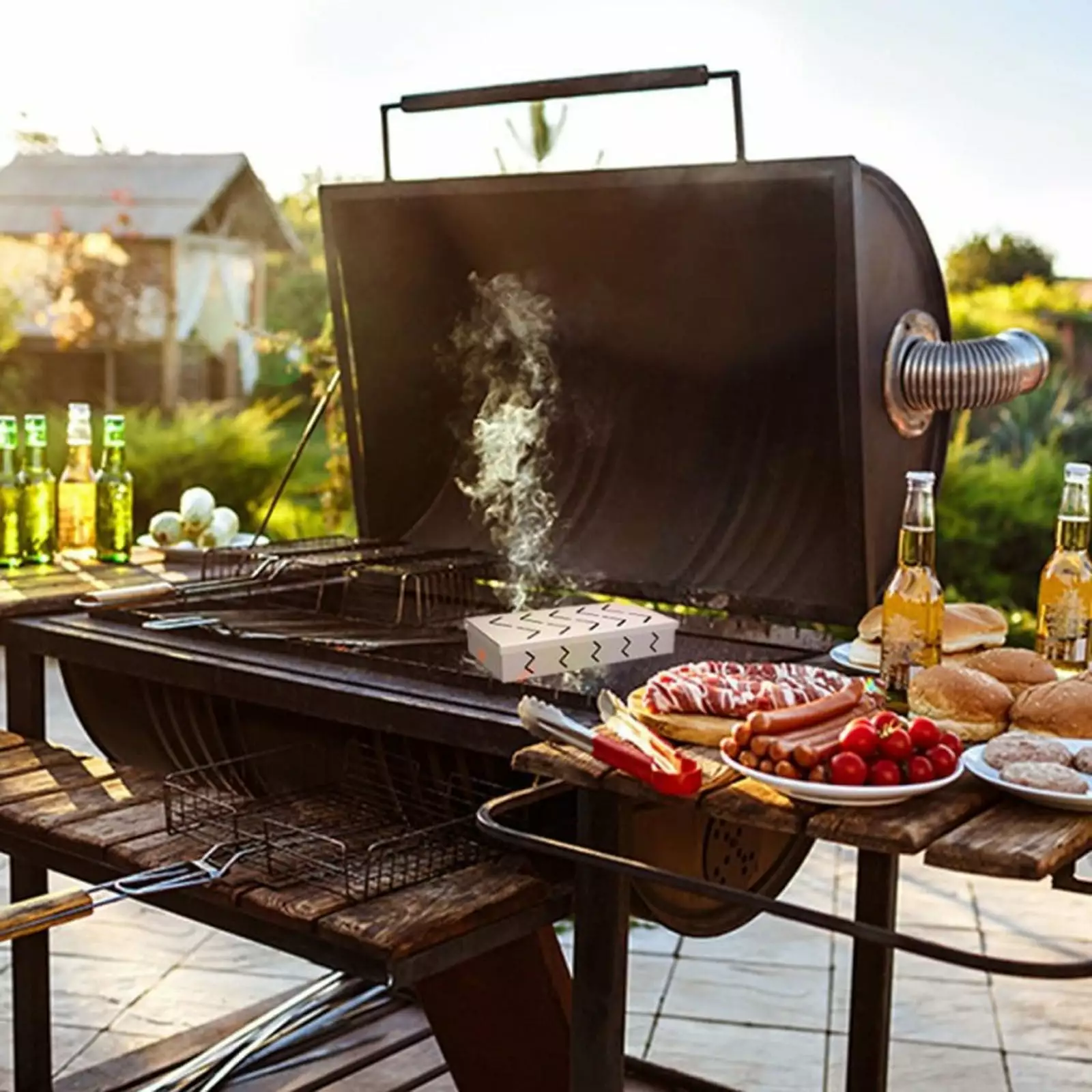 Grill Smoker Box BBQ Case Smoking Meat and Vegetables