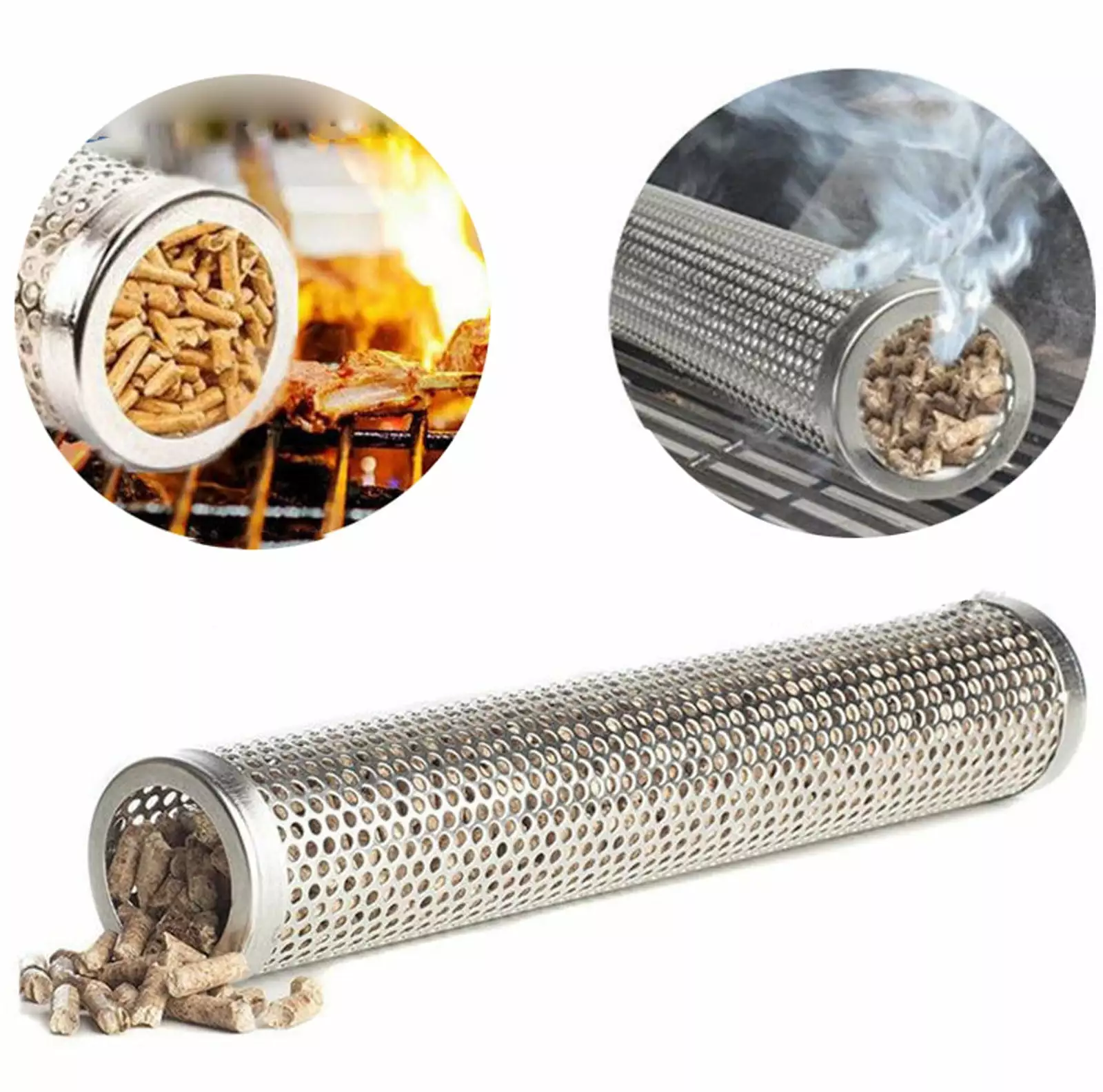 NQWZTIU Stainless Steel Smoker Grill Tube Vegetables Cheese Nuts Dense Smoke One