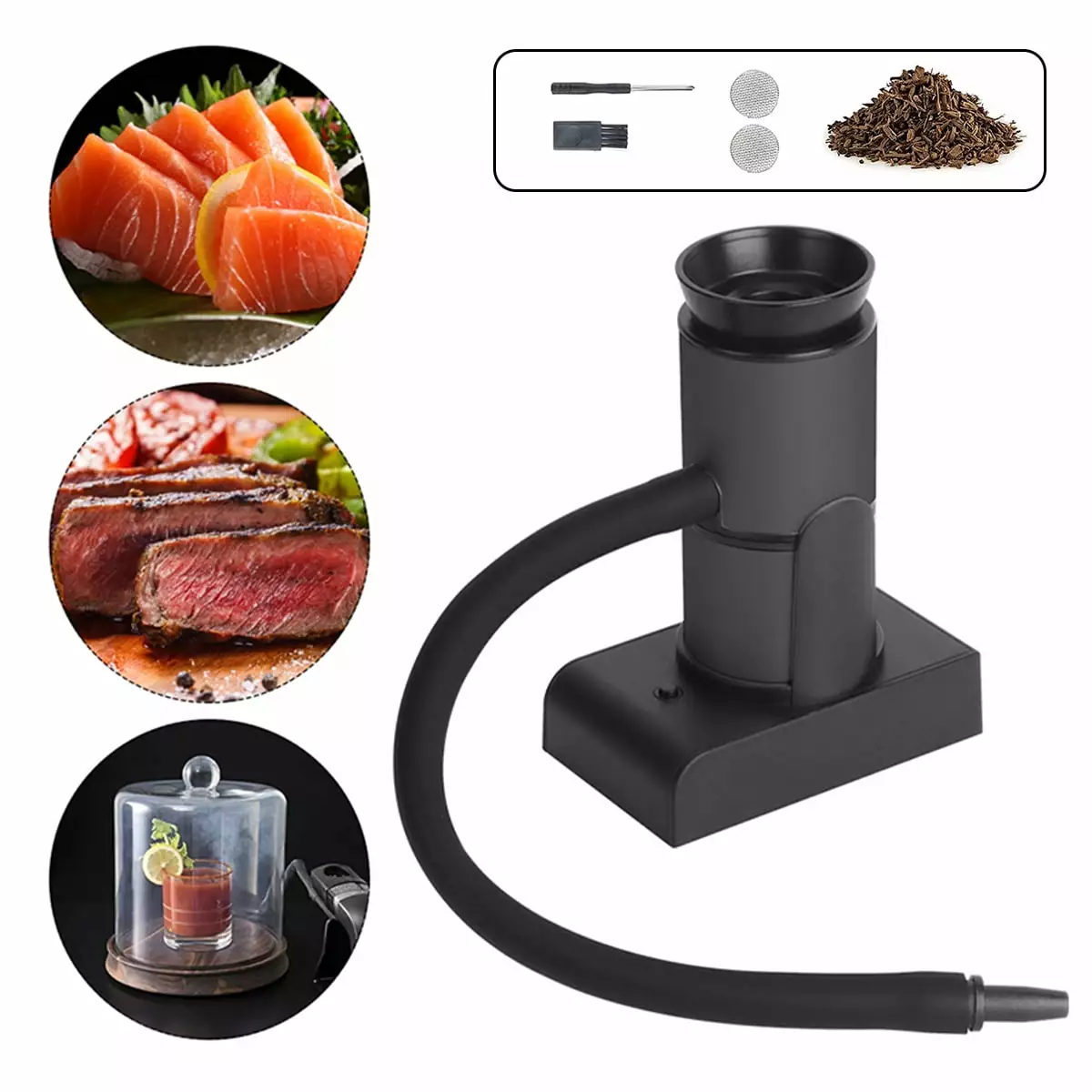 Yous Auto Travel-friendly Food Smoker Kit Wood Chips Battery Powered Indoor Smoke Infuser Cooking Tool 1pc
