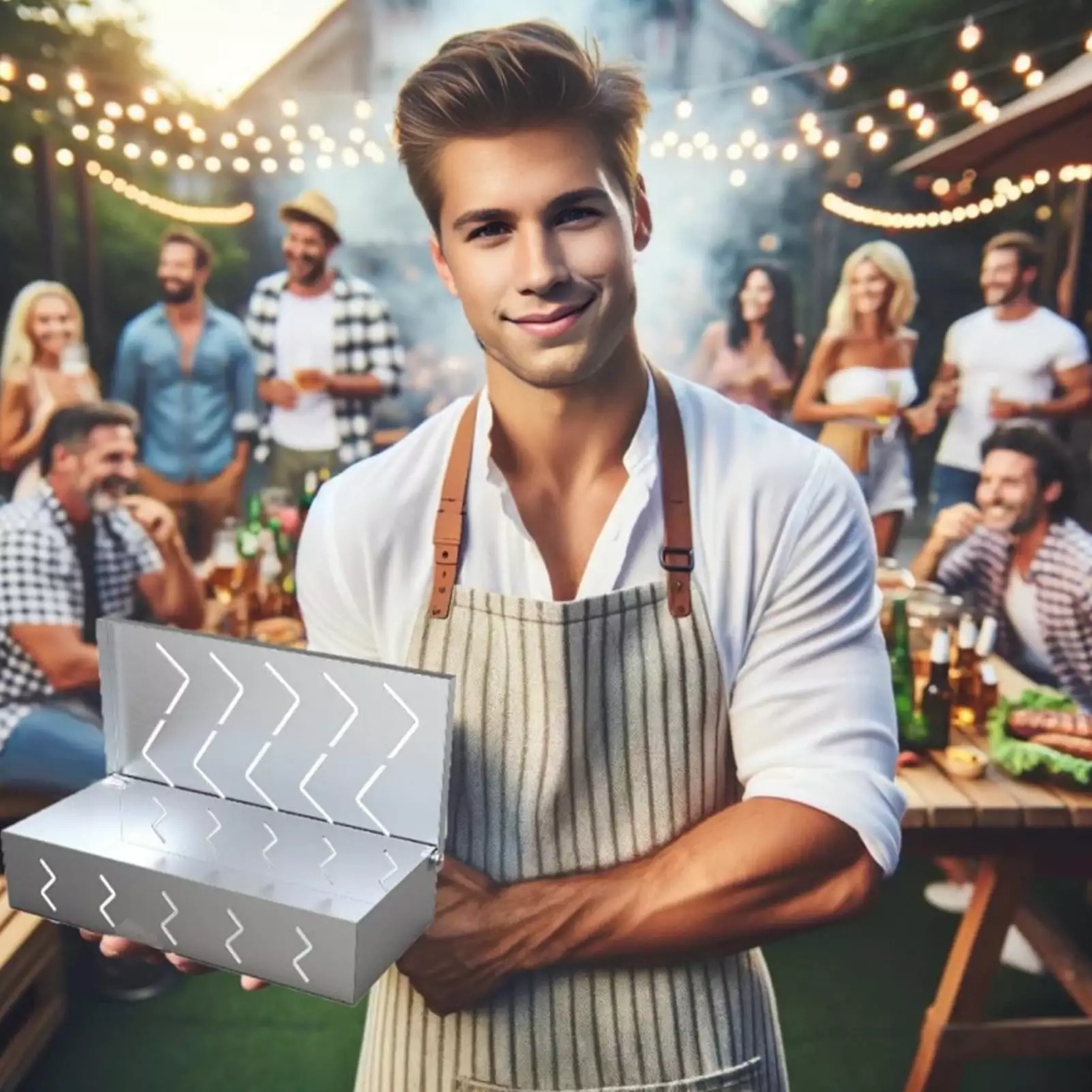 YAOMOBB Mesquite Wood Box Metal Barbecue Smoky Box Vent Hinged Lid Heat Resistant