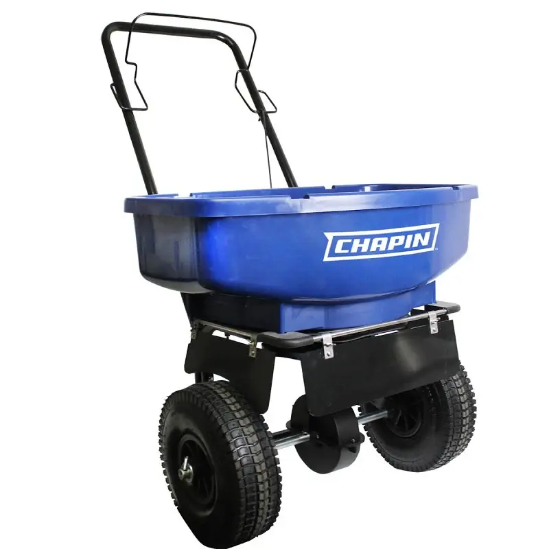 Chapin 81008A Salt and Ice Melt Spreader, 80 lb, Alloy Frame, Poly Hopper, Pneumatic Wheel Corrosion Resistant