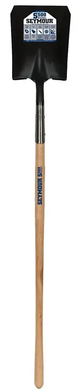 Seymour 49332 Shovel, Open Back, Square Point, 59 OAL, 9-1/2 W Blade, 14 ga, Stainless Blade, American Ashwood Handle