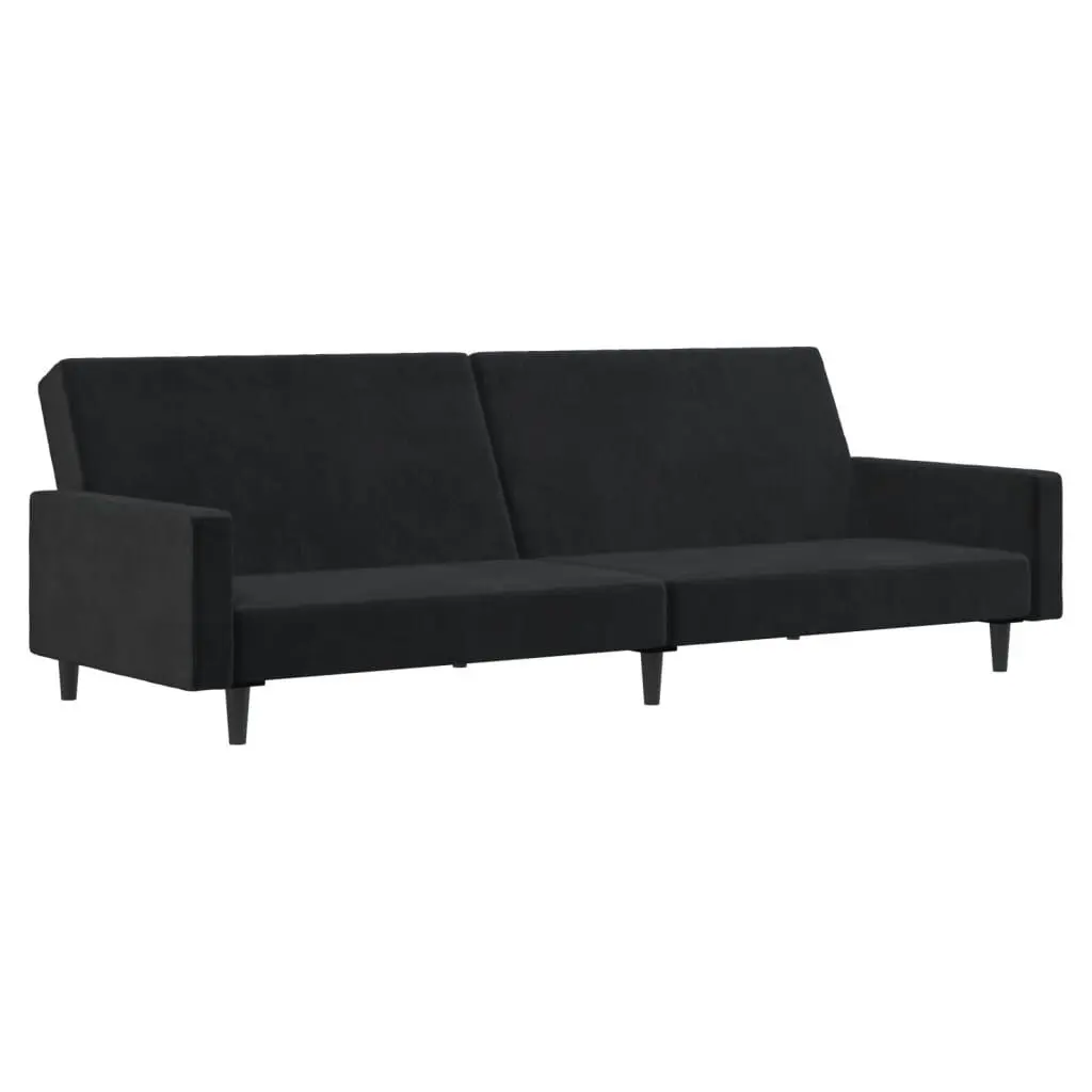 2-Seater Sofa Bed Black Velvet Convertible Furniture