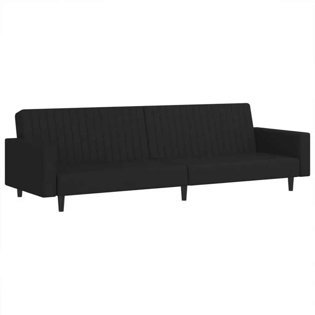 2-Seater Sofa Bed Black Velvet Convertible Sleeper Sofa
