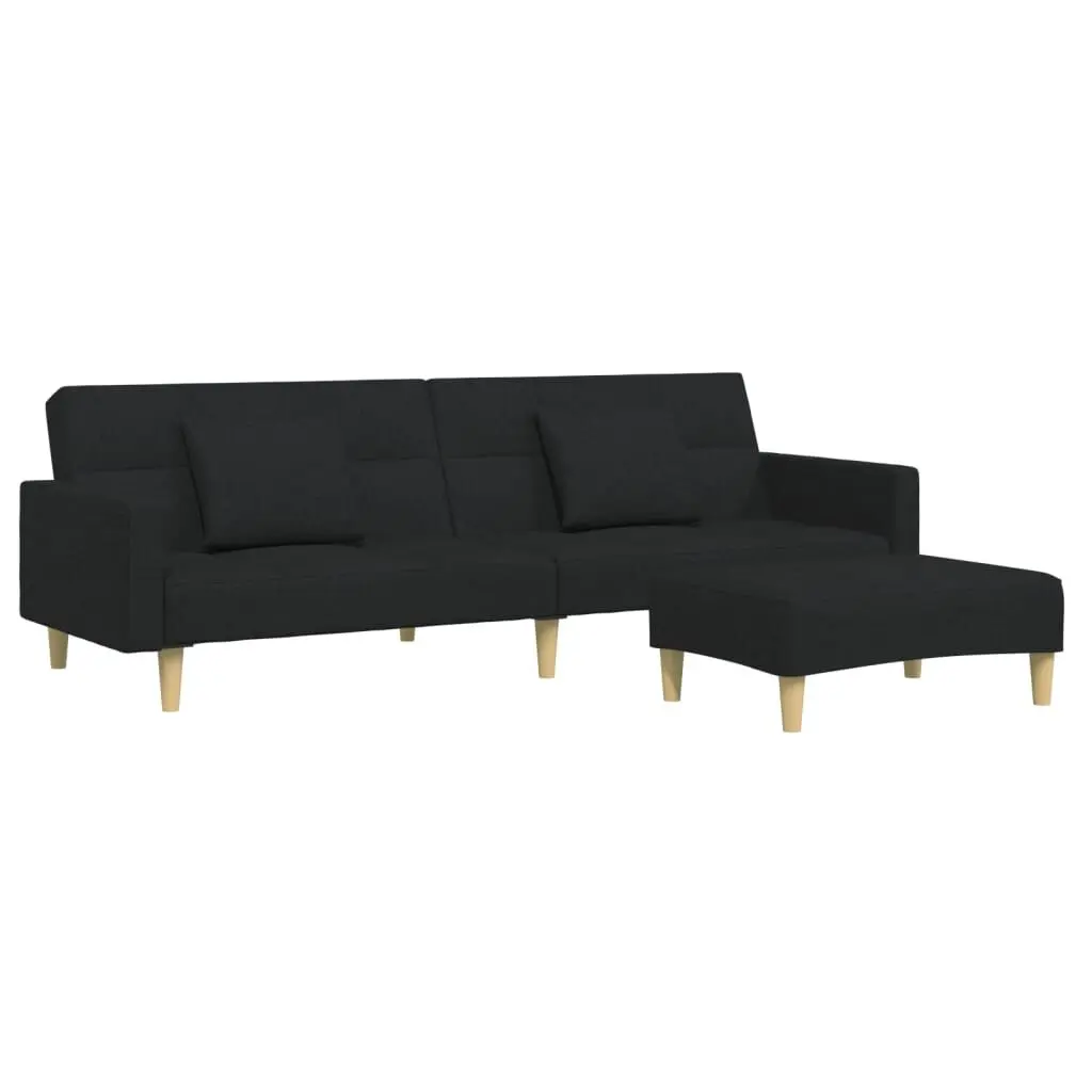 2-Seater Sofa Bed Footstool Black Fabric Convertible Lounge Furniture