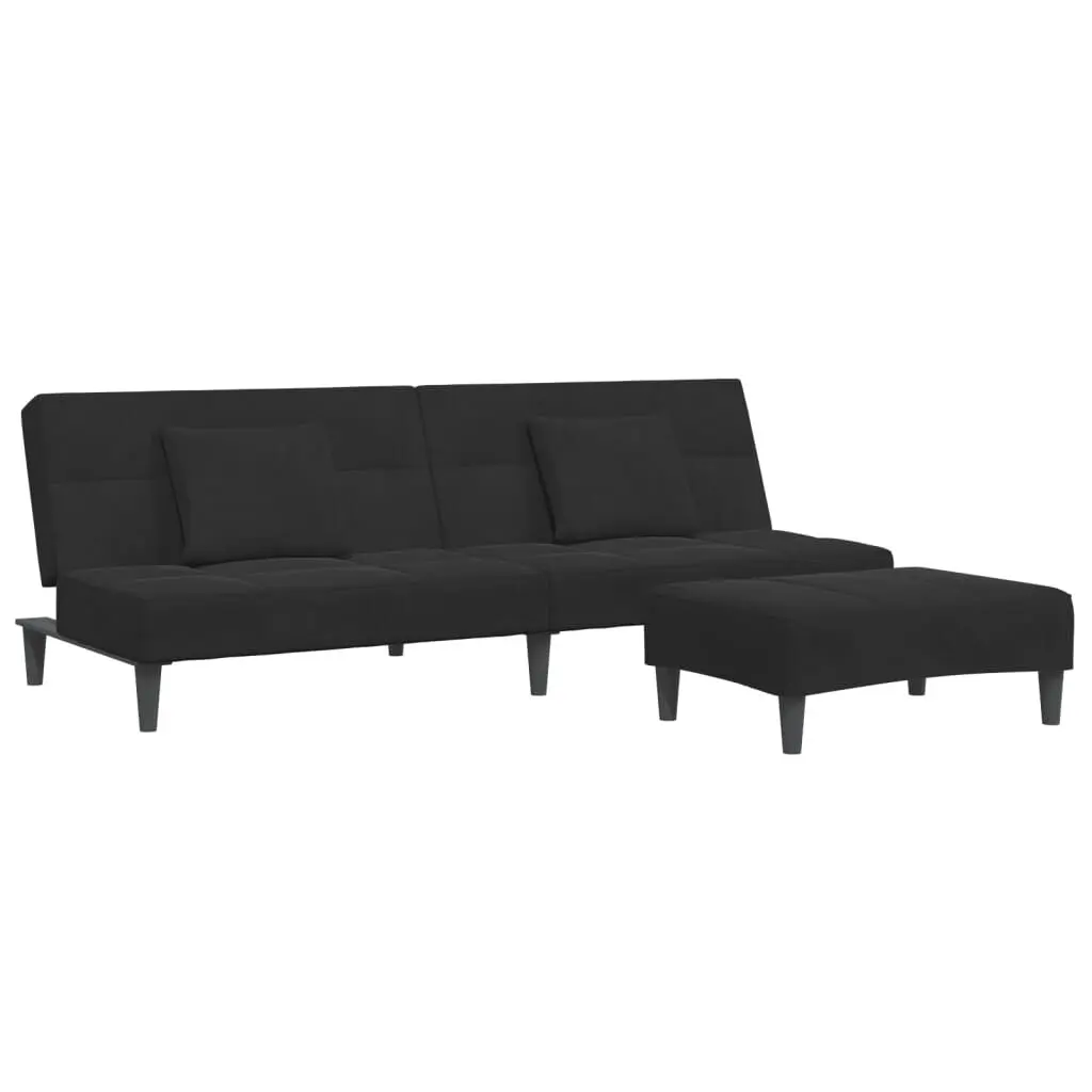 2-Seater Sofa Bed Footstool Black Velvet Convertible Furniture