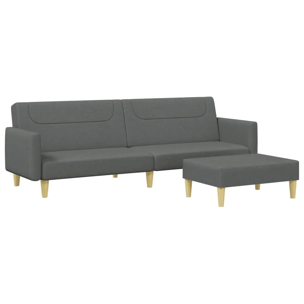 2-Seater Sofa Bed Footstool Dark Gray Fabric Convertible Furniture