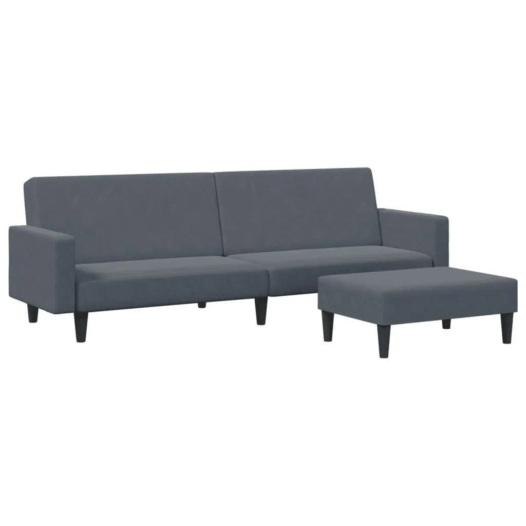 2-Seater Sofa Bed Footstool Dark Gray Velvet Convertible Sleeper Couch