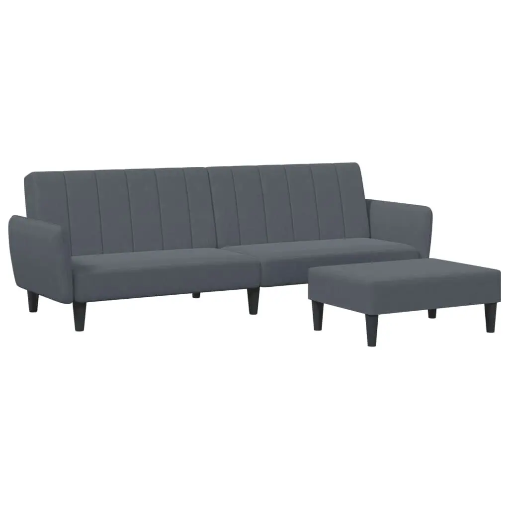 2-Seater Sofa Bed Footstool Dark Gray Velvet Convertible Sleeper