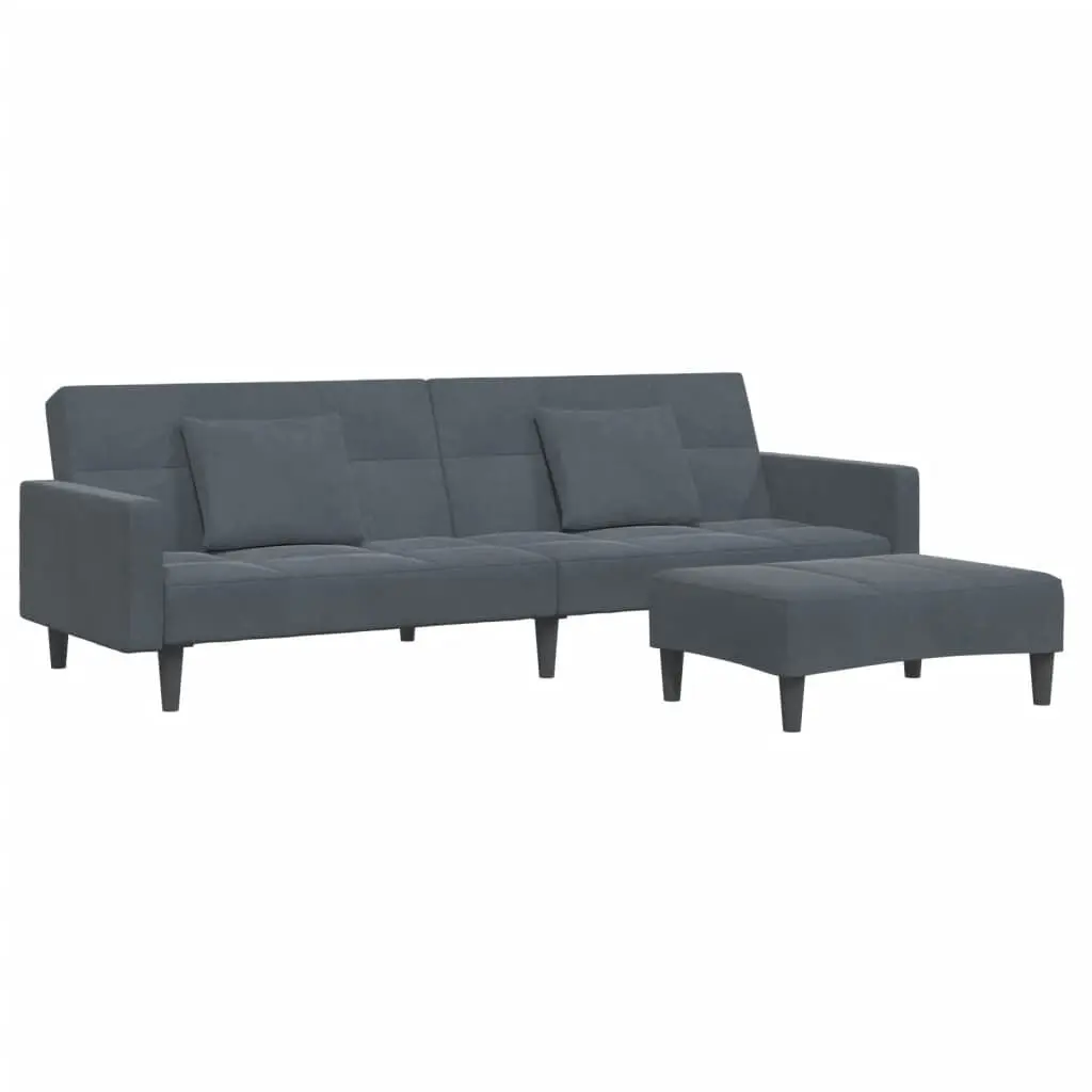 2-Seater Sofa Bed Footstool Dark Gray Velvet Convertible Furniture