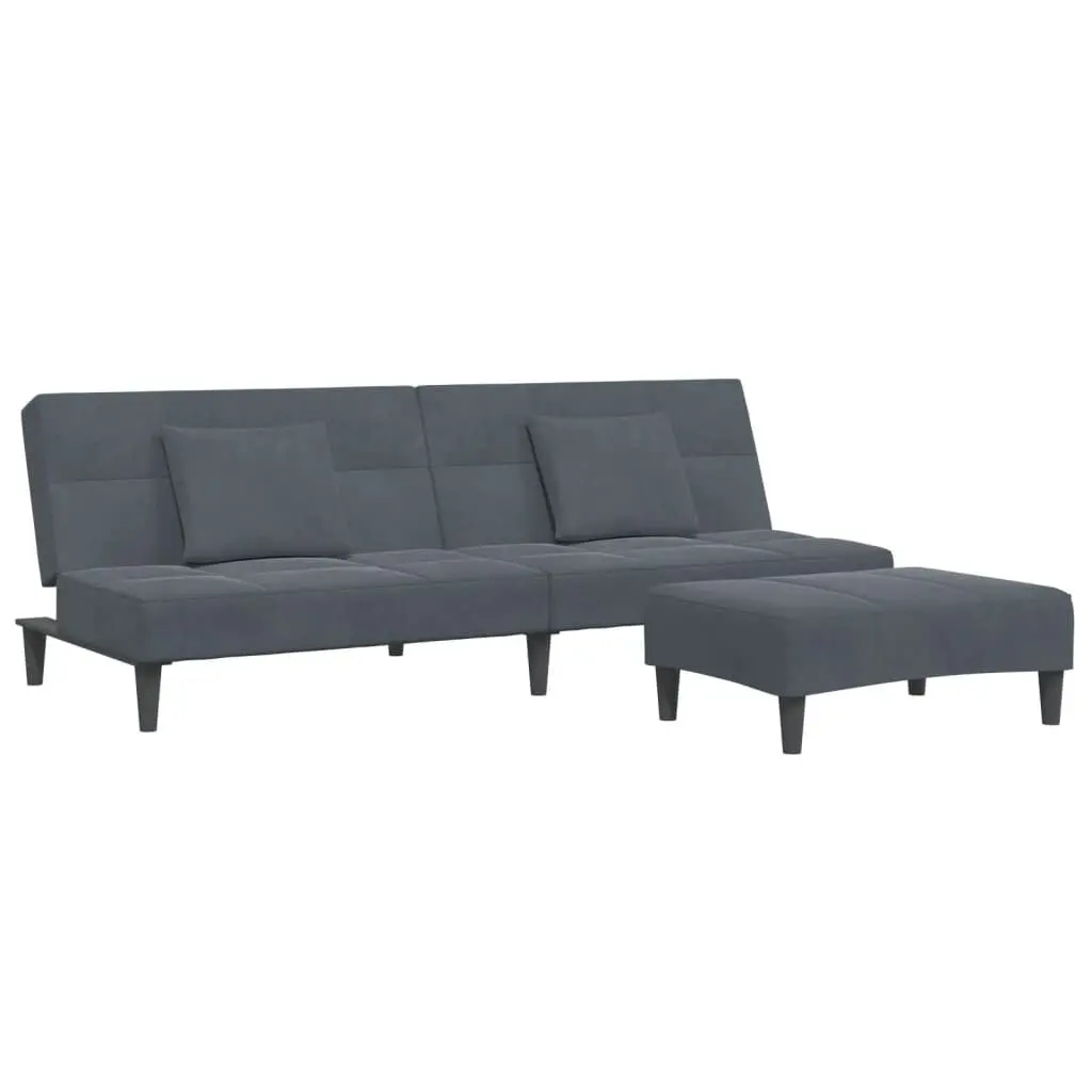 2-Seater Sofa Bed Footstool Dark Gray Velvet Convertible Living Room Furniture