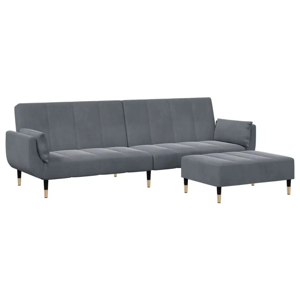 2-Seater Sofa Bed Footstool Dark Gray Velvet Convertible Couch