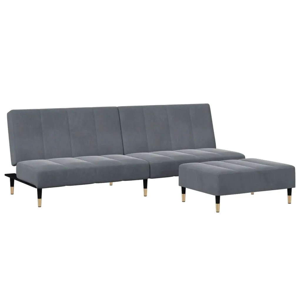 2-Seater Sofa Bed Footstool Dark Gray Velvet Convertible Furniture