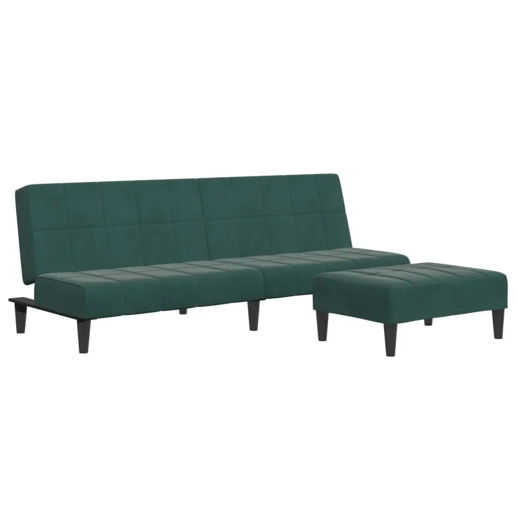 2-Seater Sofa Bed Footstool Dark Green Velvet Convertible Couch