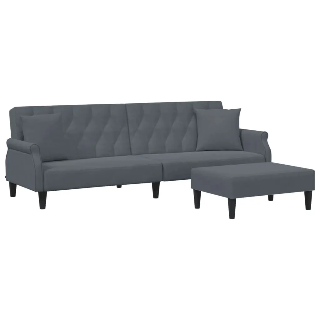 2-Seater Sofa Bed Pillows and Footstool Dark Gray Velvet Convertible Furniture