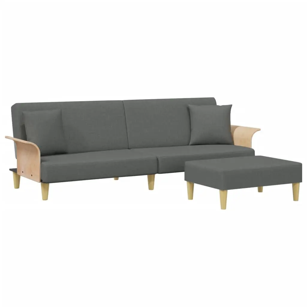 2-Seater Sofa Bed Pillows and Footstool Dark Gray Velvet Convertible