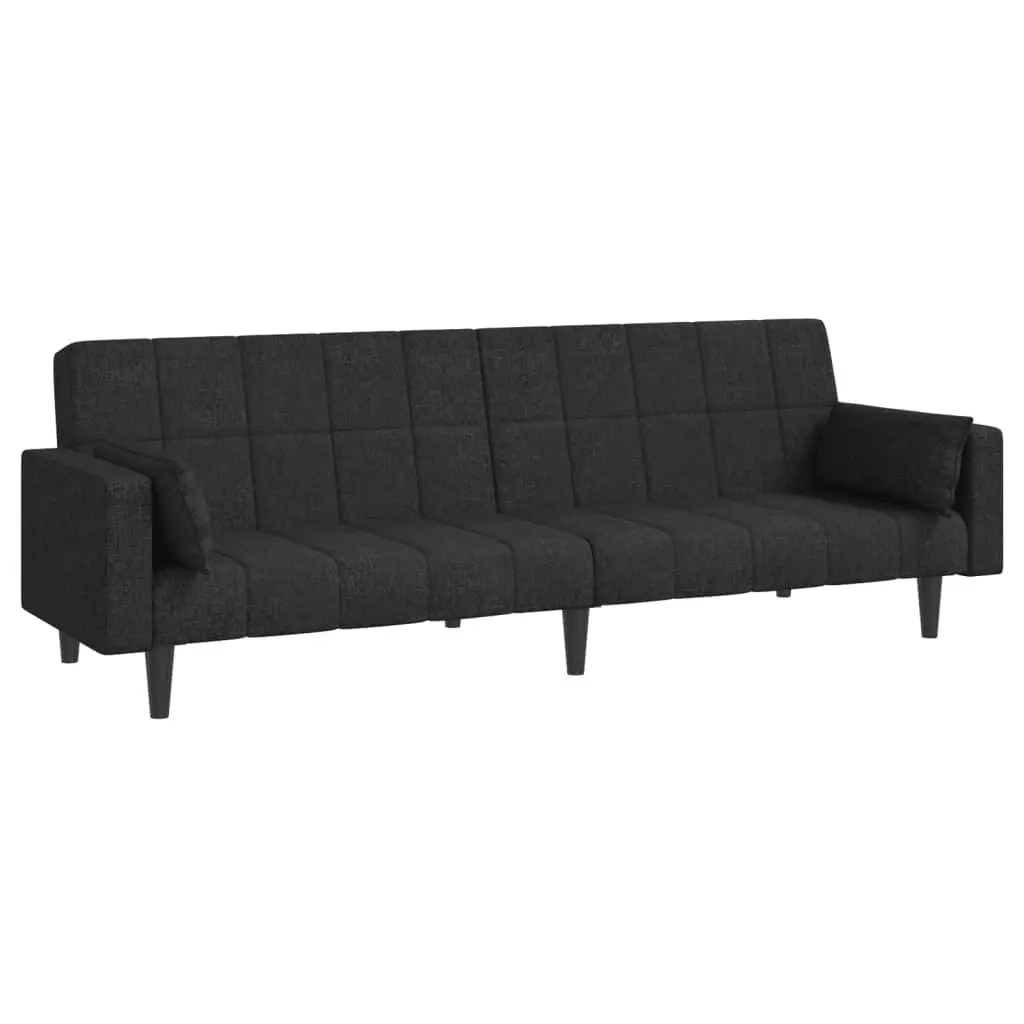 2-Seater Sofa Bed Two Pillows Black Fabric Convertible Furniture