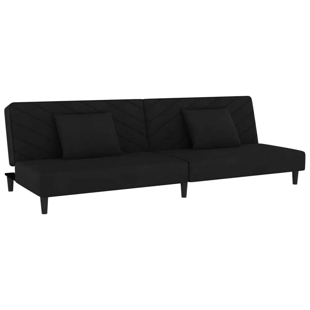 2-Seater Sofa Bed Two Pillows Black Velvet Convertible