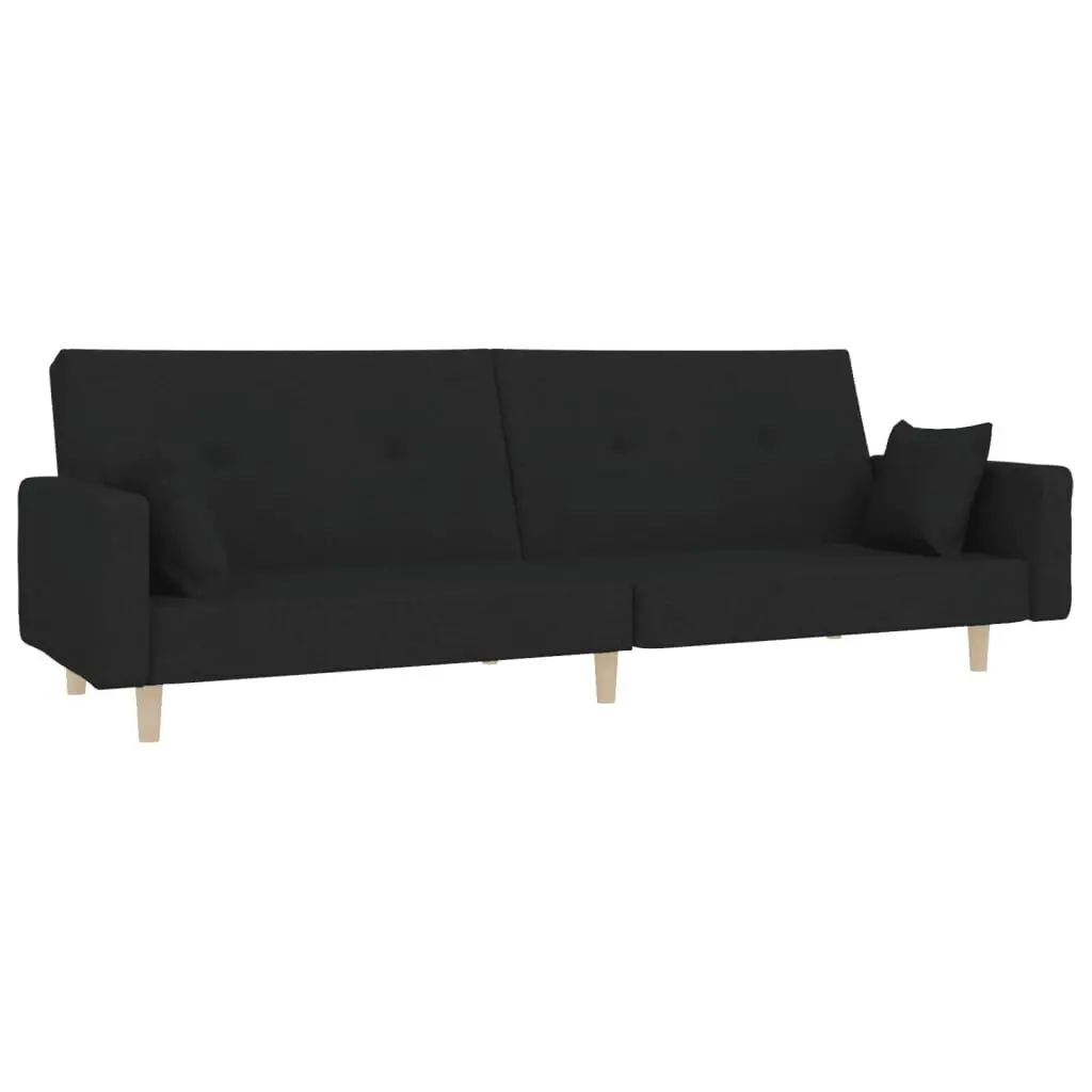 2-Seater Sofa Bed Two Pillows Black Fabric Convertible Furniture