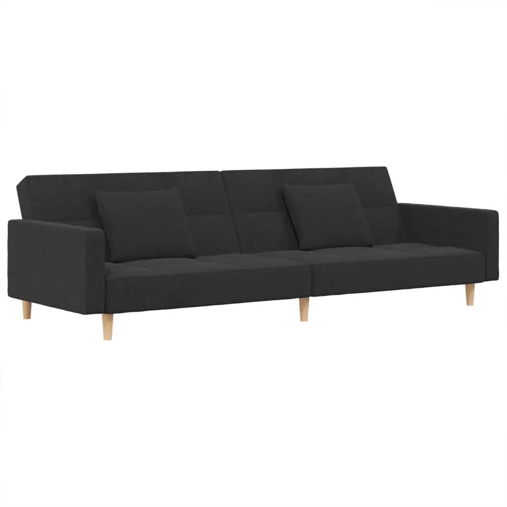 2-Seater Sofa Bed Two Pillows Dark Gray Fabric Convertible Furniture