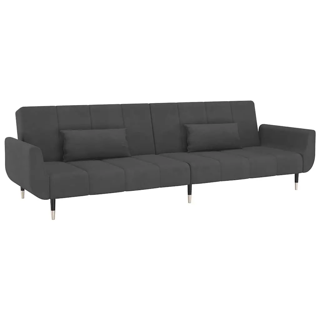 2-Seater Sofa Bed Two Pillows Dark Gray Velvet Convertible Furniture