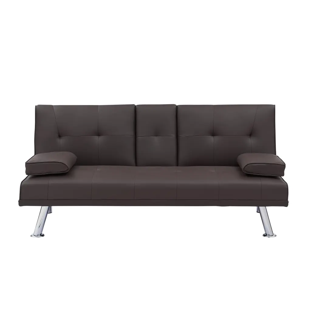 Video Brown Leather Multifunctional Double Folding Sofa Bed Office Guest Room fan chen furniture