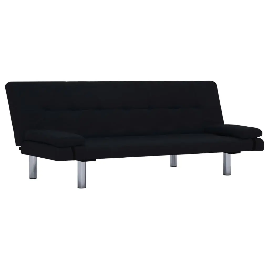 Sofa Bed Two Pillows Black Fabric Convertible Couch