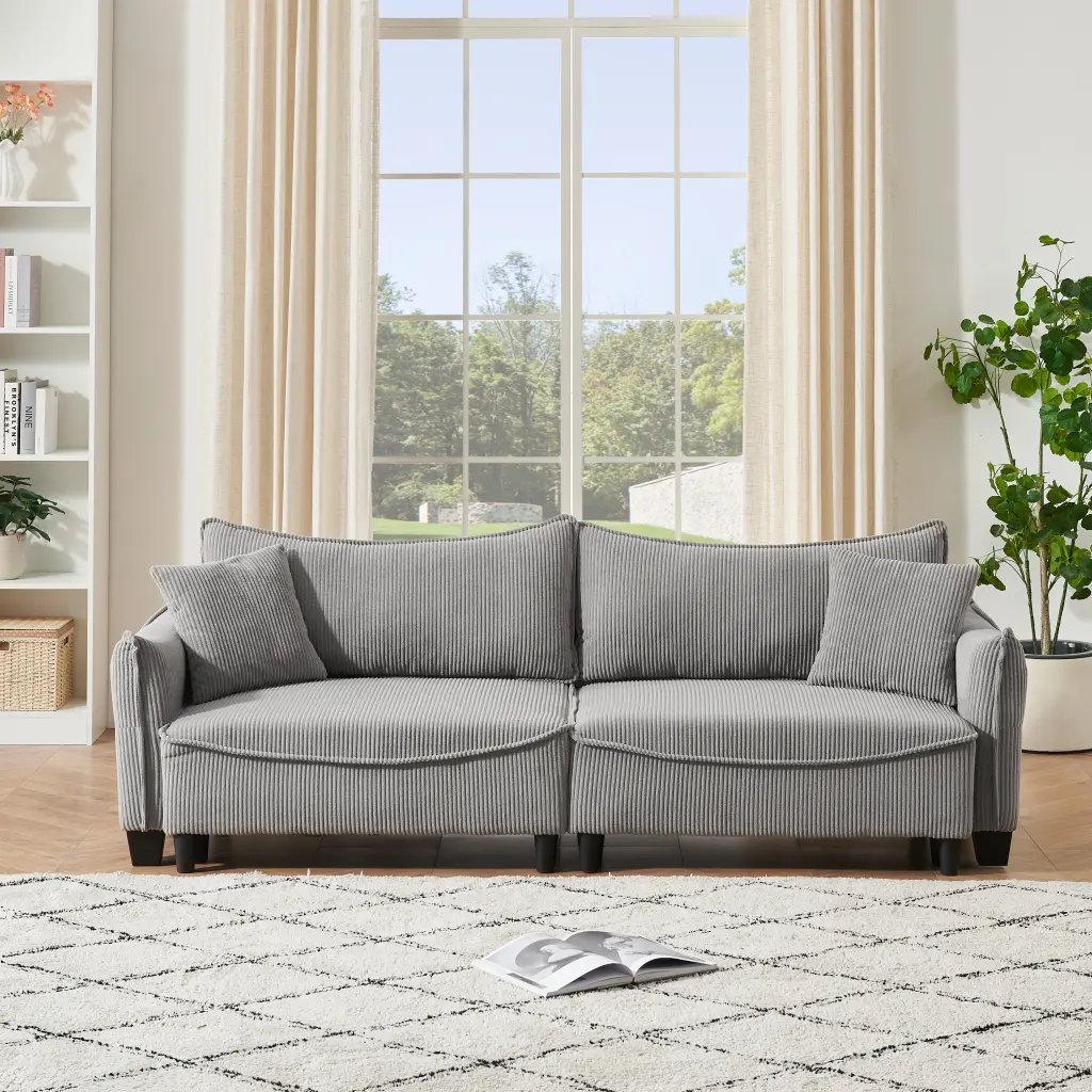 Grey Corduroy Convertible Sofa Bed Living Room Multi Functional Furniture ylf fff
