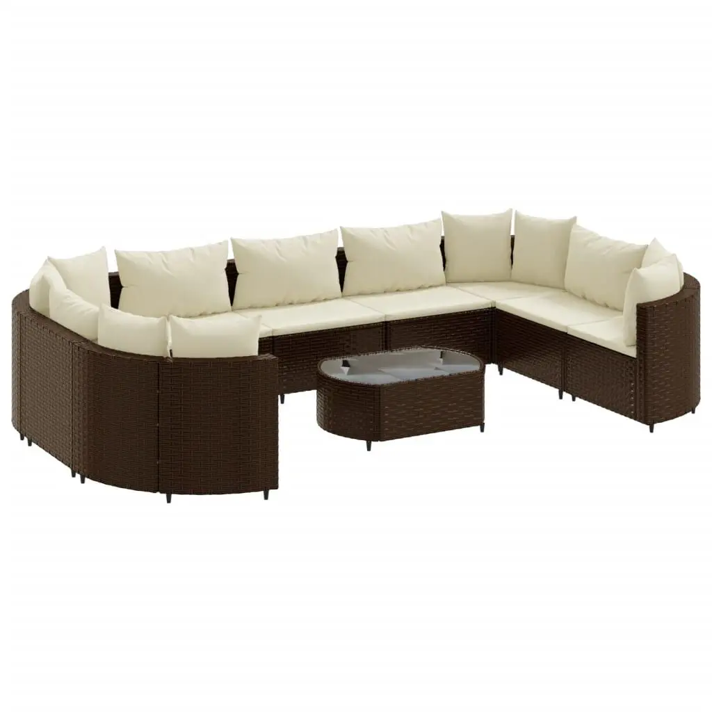 10 Piece Brown Poly Rattan Patio Sofa Set Cushions