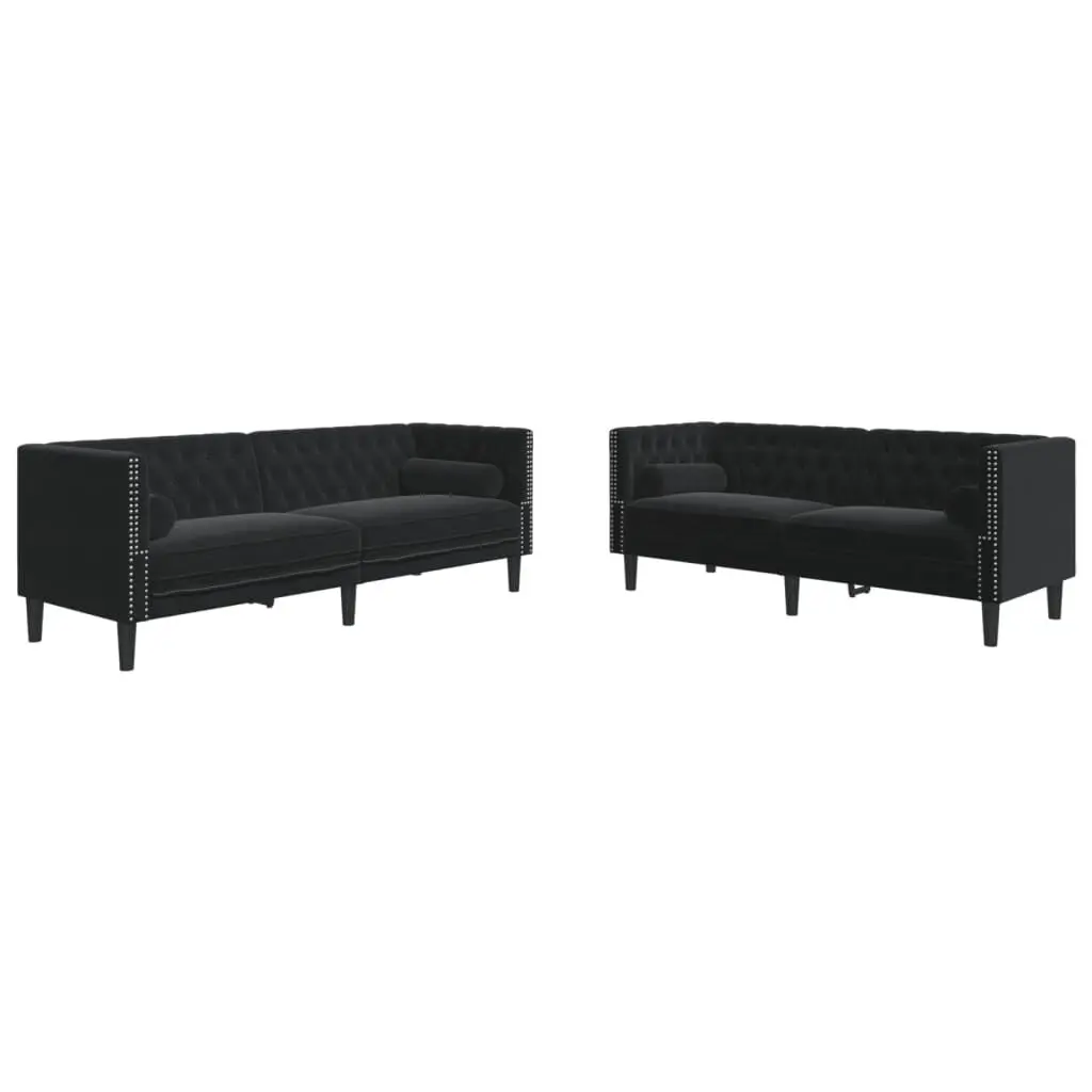 2 Piece Chesterfield Sofa Set Strengthens Black Velvet Living Room Furniture