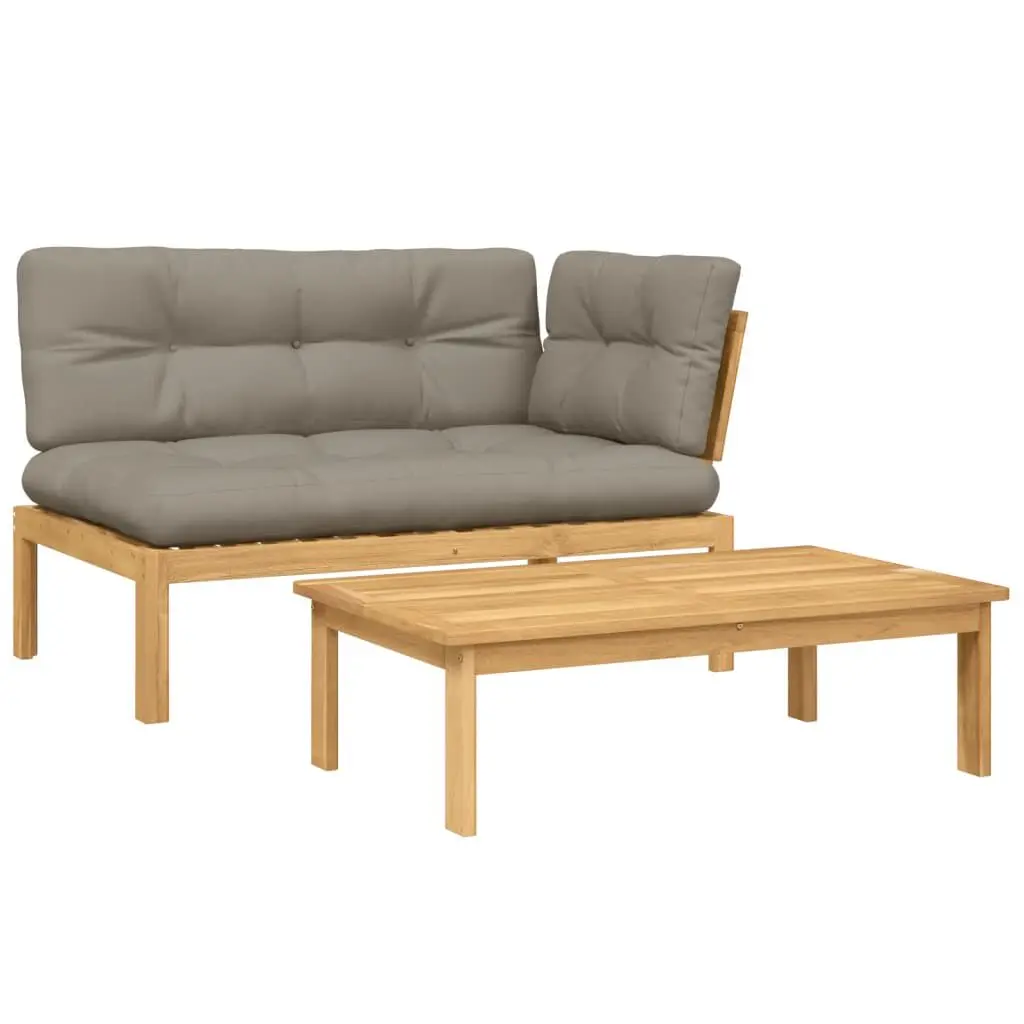 2 Piece Patio Pallet Sofa Set Cushions Solid Wood Acacia Outdoor Lounge Furniture