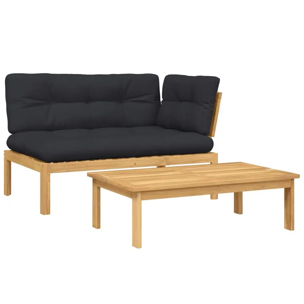 2 Piece Patio Pallet Sofa Set Cushions Solid Wood Acacia