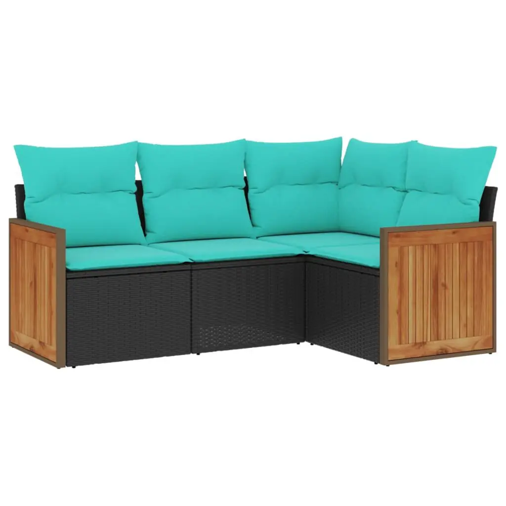 4 Piece Patio Sofa Set Cushions Black Poly Rattan Compact Outdoor Seating