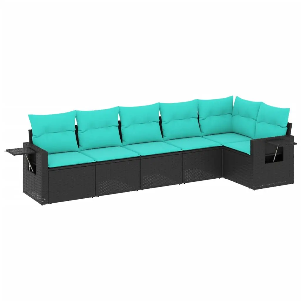 6 Piece Patio Sofa Set Cushions Black Poly Rattan Outdoor Furniture