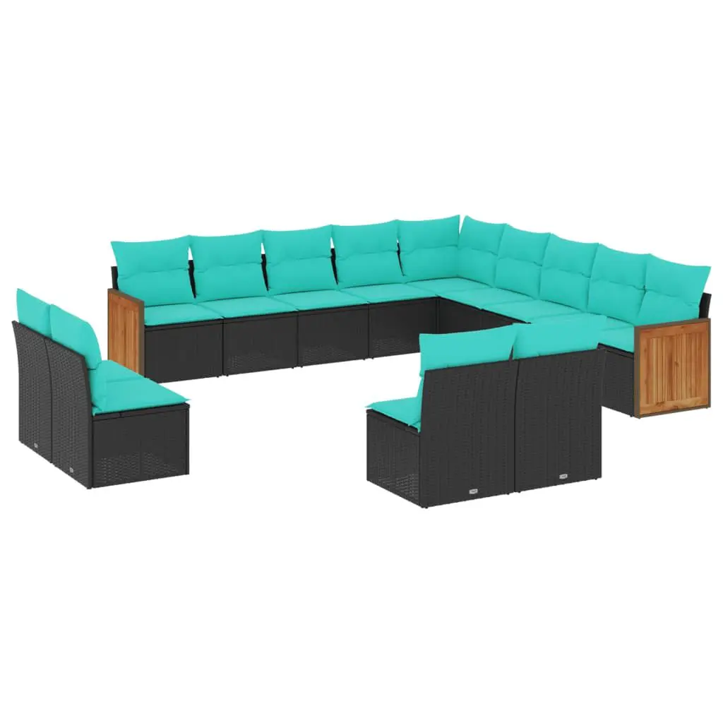 13 Piece Patio Sofa Set Cushions Black Poly Rattan Outdoor Furniture