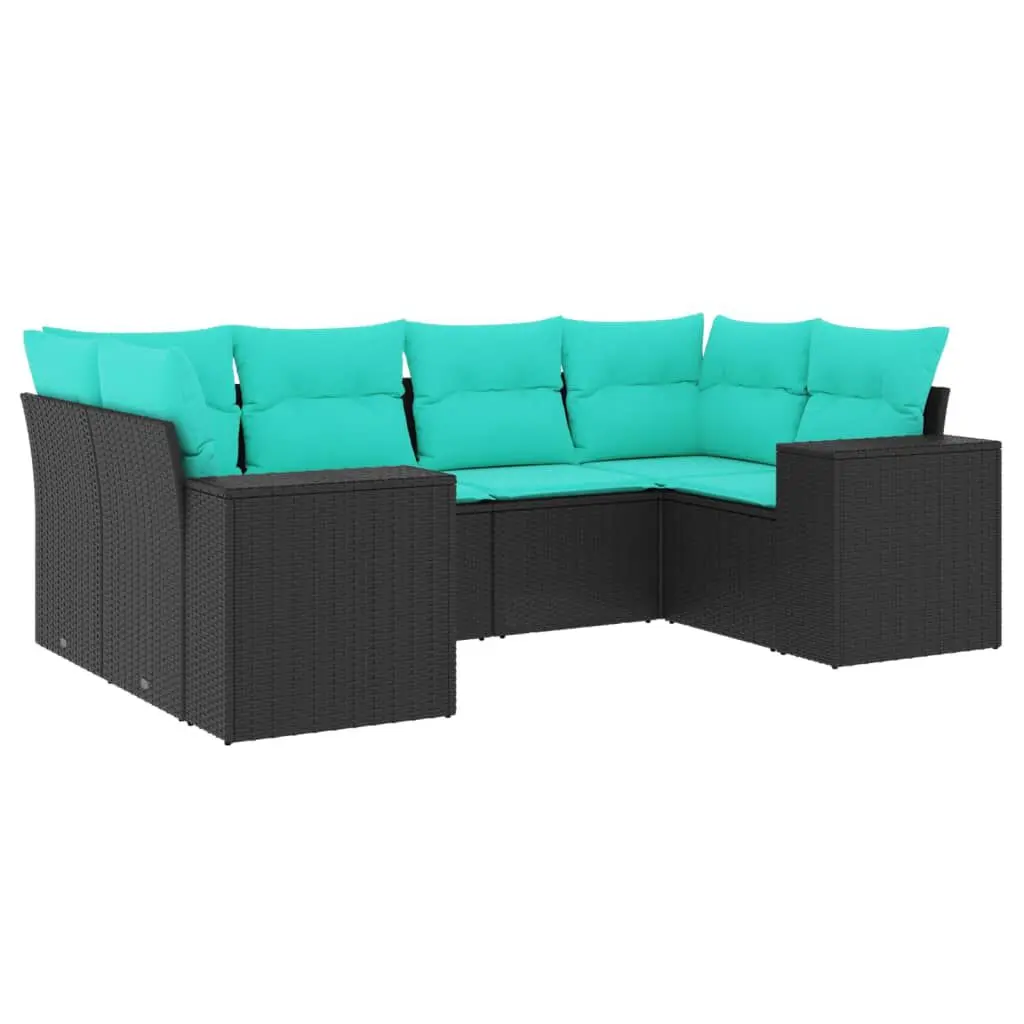 6 Piece Patio Sofa Set Cushions Black Poly Rattan Outdoor Lounge Furniture