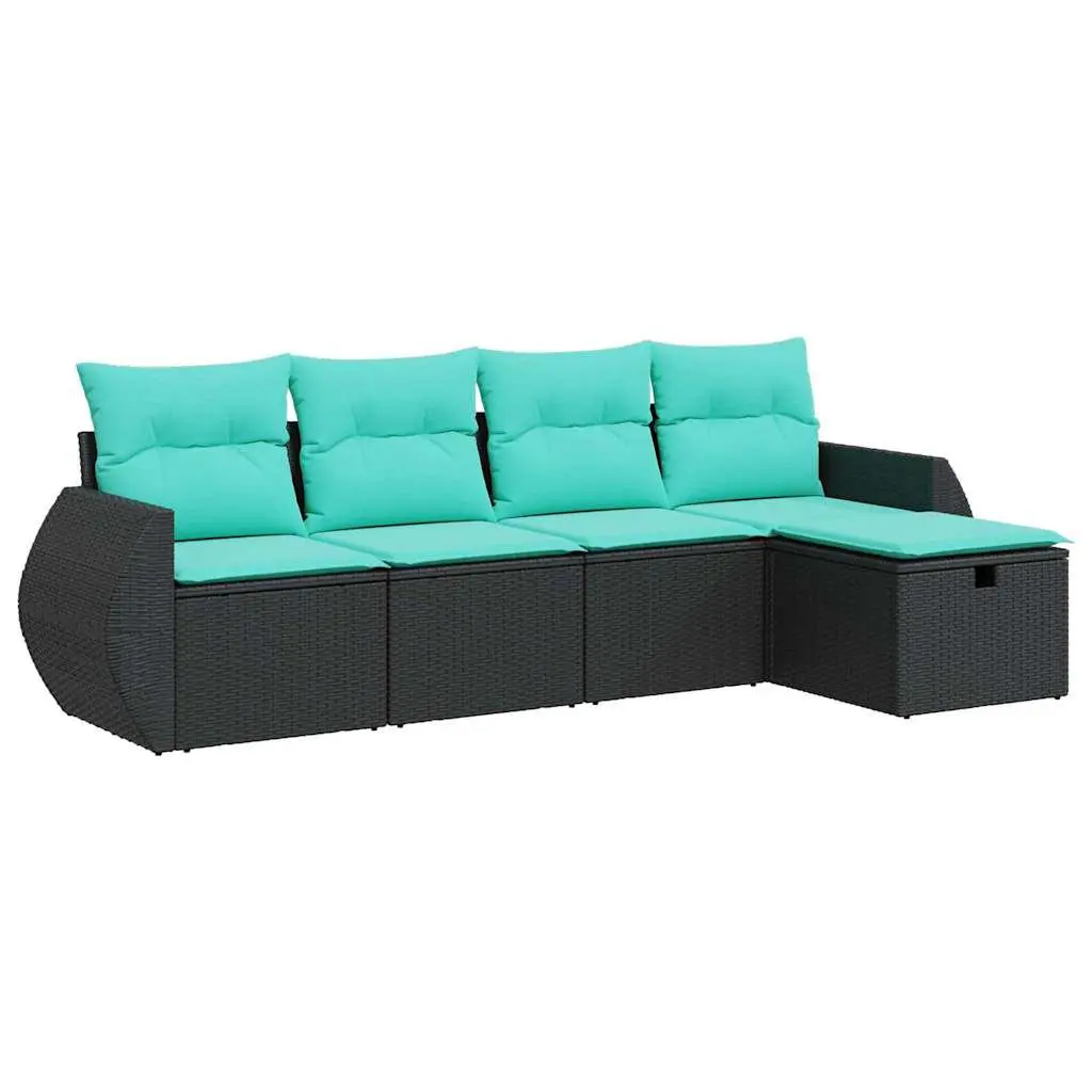 5 Piece Patio Sofa Set Cushions Black Poly Rattan Outdoor Furniture