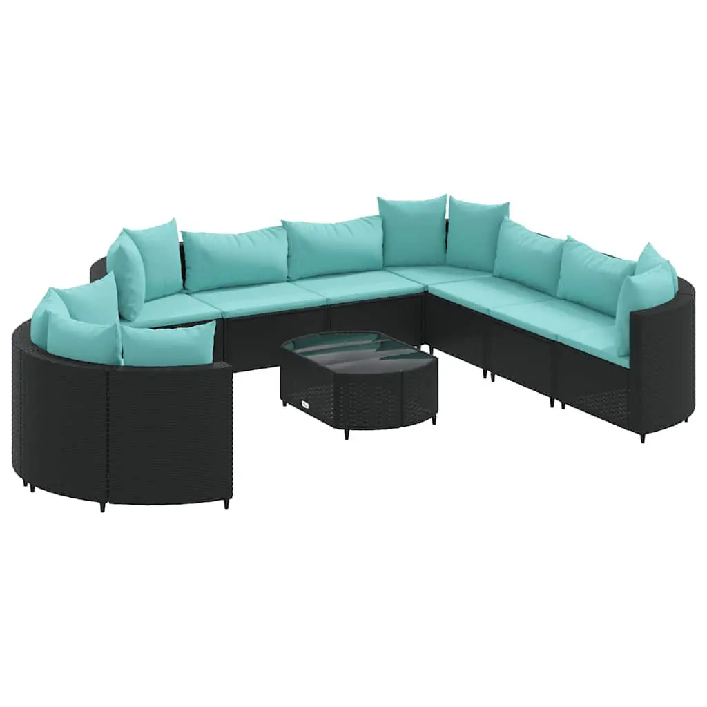 10 Piece Patio Sofa Set Cushions Black Poly Rattan Outdoor Furniture